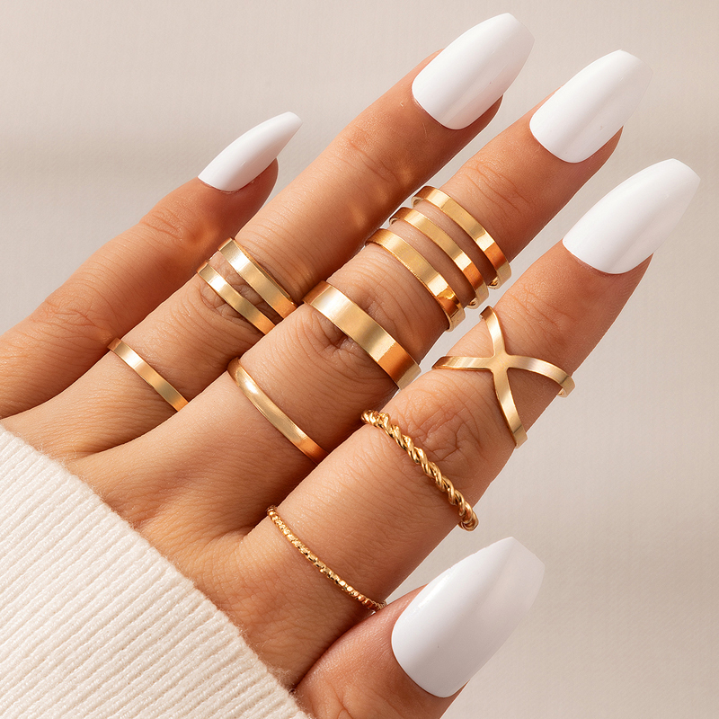 Retro Ring Set Multi-piece Water Drop Geometric Female Joint Tail Ring Set Ring display picture 5