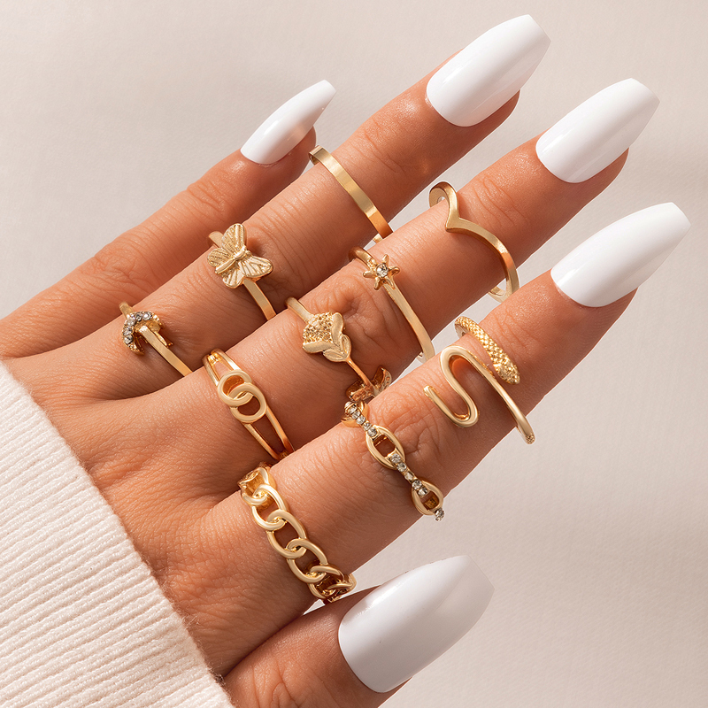 Retro Ring Set Multi-piece Water Drop Geometric Female Joint Tail Ring Set Ring display picture 8