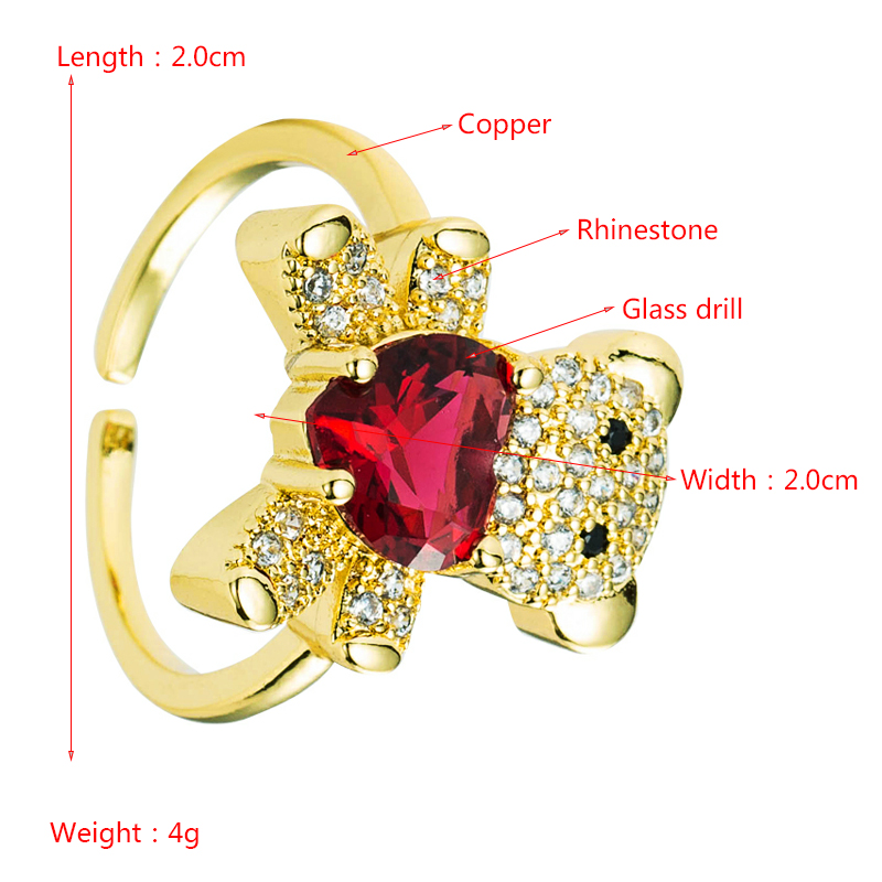 European And American Copper-plated Real Gold Heart-shaped Micro-inlaid Zircon Bear Ring display picture 1