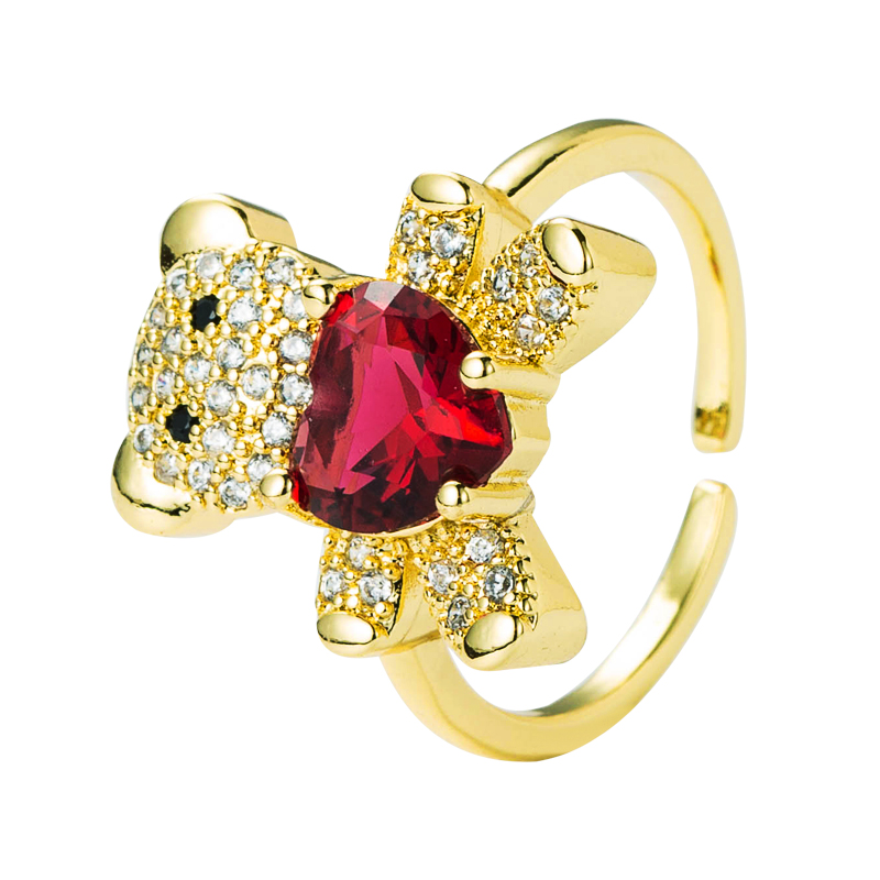 Anillo De Oso De Circonita Con Microincrustaciones En Forma De Corazón De Oro Real Bañado En Cobre Europeo Y Americano display picture 7