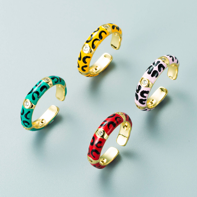 Copper Gold-plated Multicolor Dripping Eyes Heart-shaped Opening Adjustable Zircon Ring display picture 3