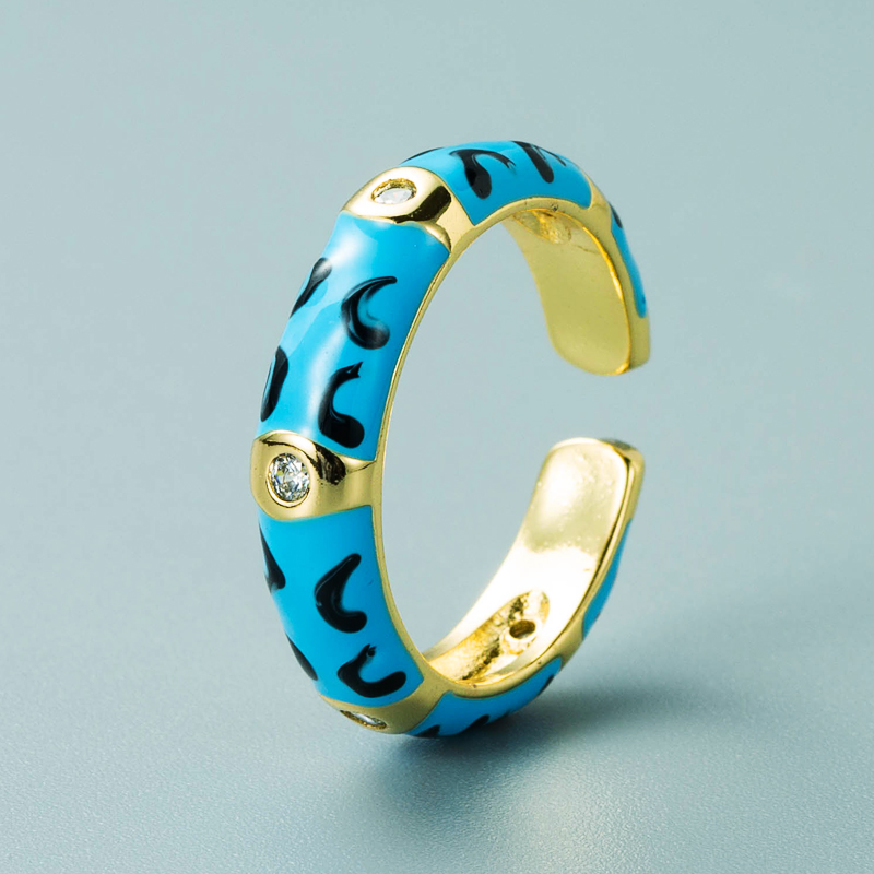 Copper Gold-plated Multicolor Dripping Eyes Heart-shaped Opening Adjustable Zircon Ring display picture 7