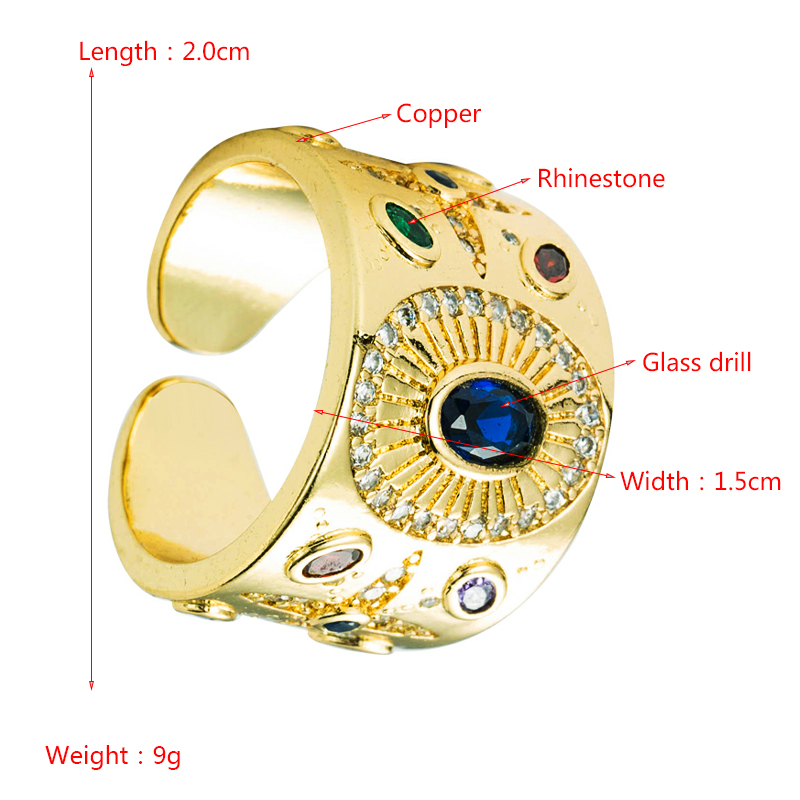 Retro Color Zircon Ring European And American Exaggerated Design Arc Copper Ring display picture 1