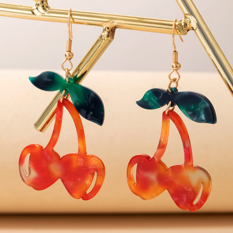 Ethnic Resin Fruit Ear Hook Geometric Irregular Cherry Earrings display picture 4