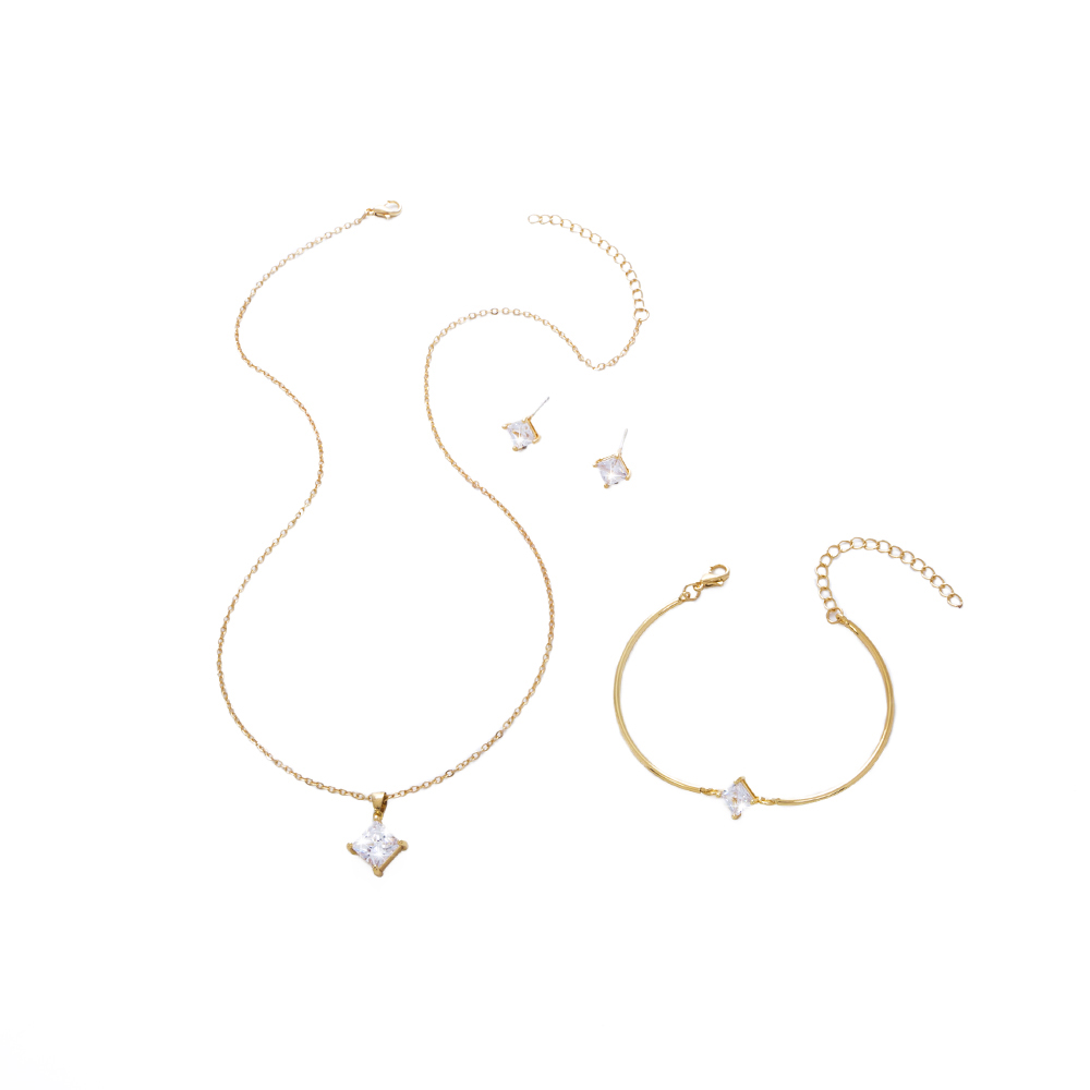 Simple Style Design Copper Zircon Bracelet Earrings Necklace 3-piece Jewelry Female display picture 2