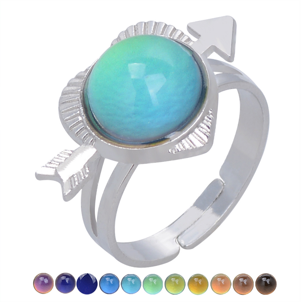 Fashion Open Retro Gemstone Thermochromic Ring Niche Simple Ring display picture 3