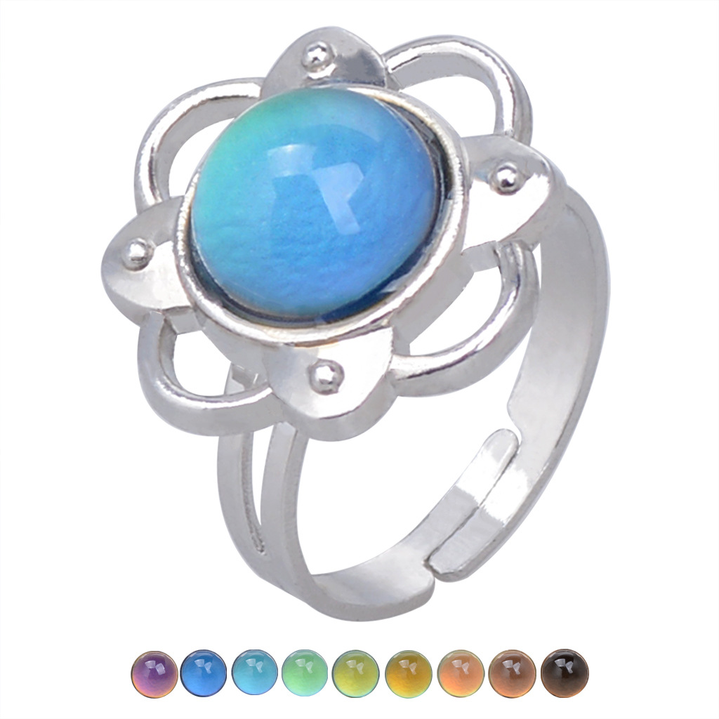 Fashion Open Retro Gemstone Thermochromic Ring Niche Simple Ring display picture 4