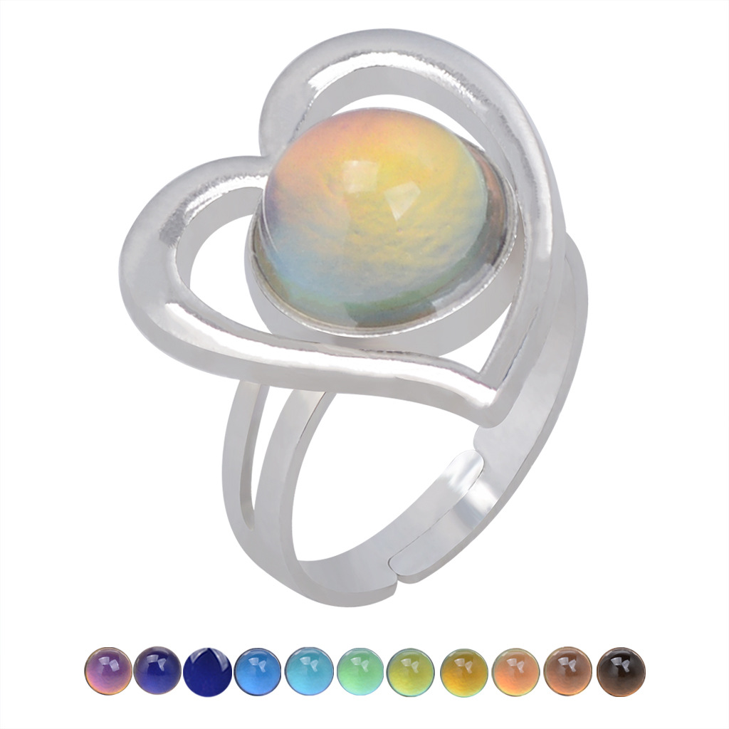 Fashion Open Retro Gemstone Thermochromic Ring Niche Simple Ring display picture 5