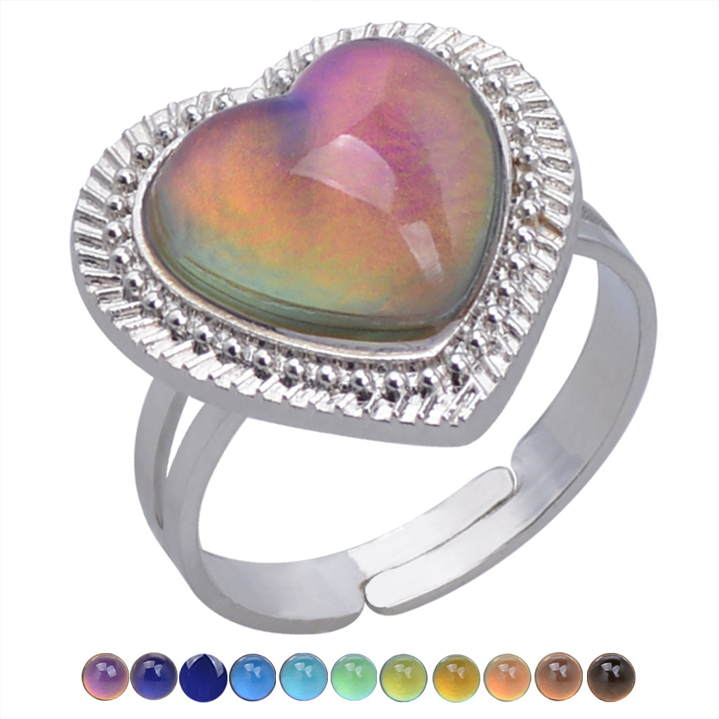 Fashion Open Retro Gemstone Thermochromic Ring Niche Simple Ring display picture 6