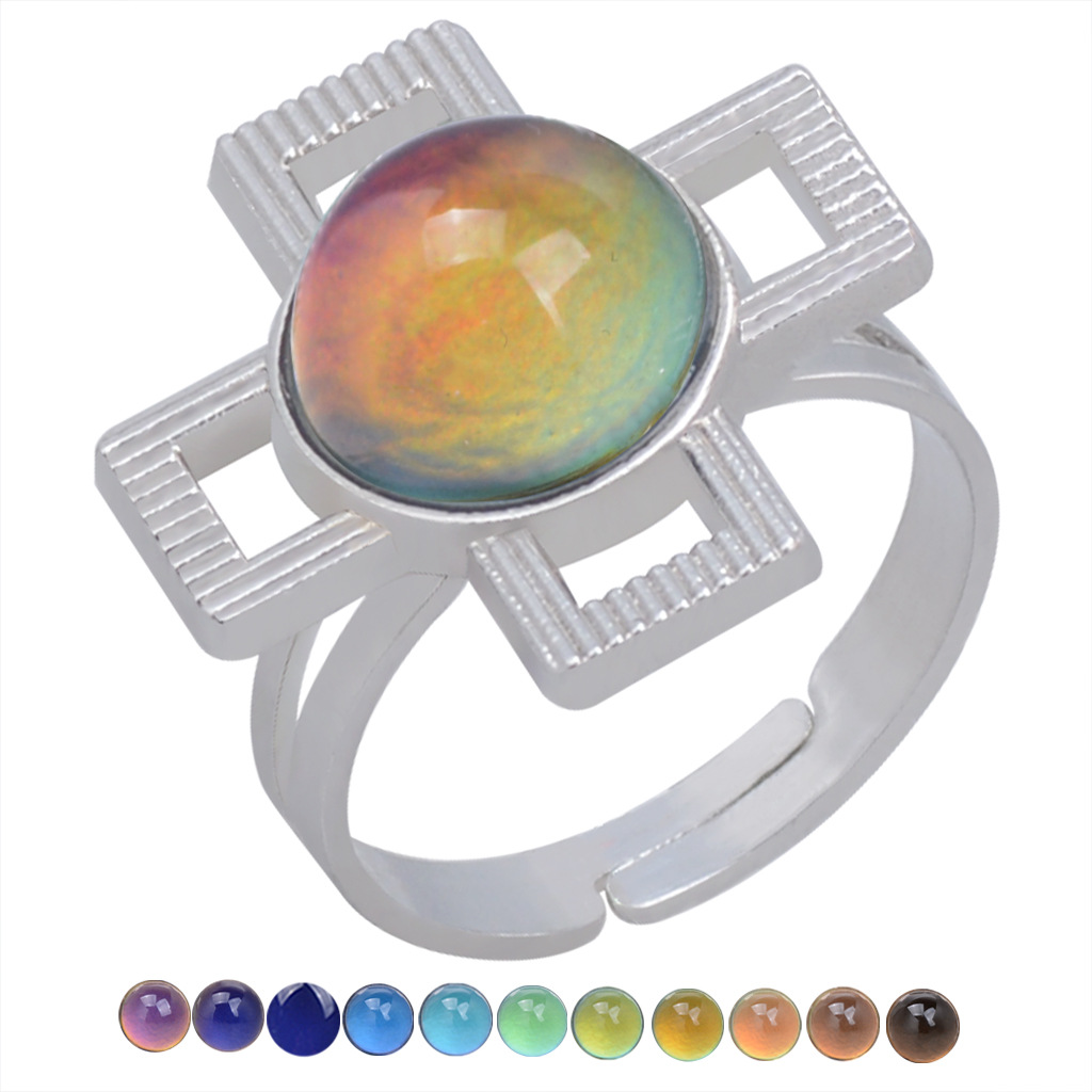 Fashion Open Retro Gemstone Thermochromic Ring Niche Simple Ring display picture 7