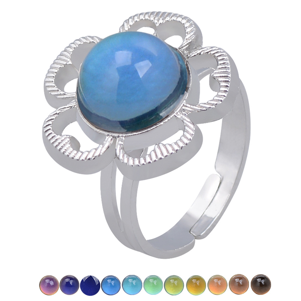 Fashion Open Retro Gemstone Thermochromic Ring Niche Simple Ring display picture 8