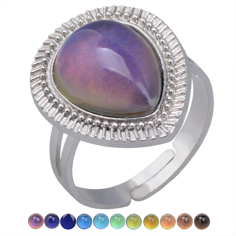 Fashion Open Retro Gemstone Thermochromic Ring Niche Simple Ring display picture 10
