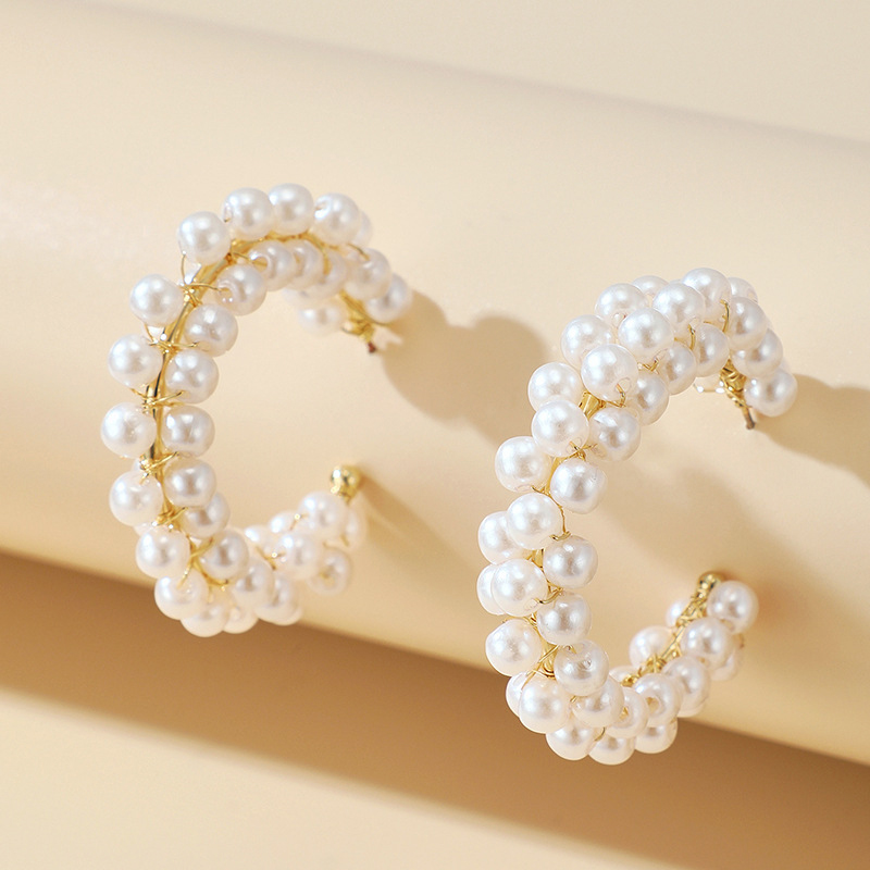 Fashion Pearl Beaded Round Ring Earring Beads Alloy Geometric Earrings display picture 6