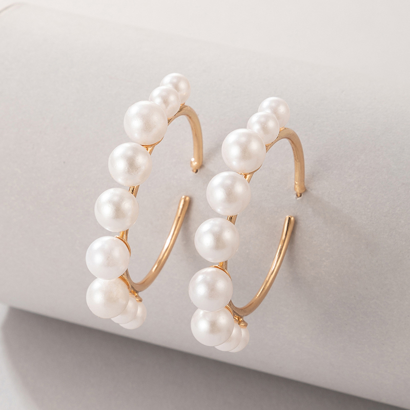 Fashion Pearl Beaded Round Ring Earring Beads Alloy Geometric Earrings display picture 11