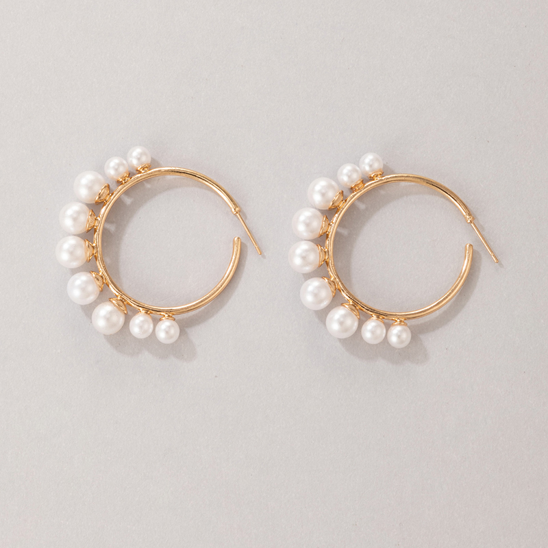 Fashion Pearl Beaded Round Ring Earring Beads Alloy Geometric Earrings display picture 12