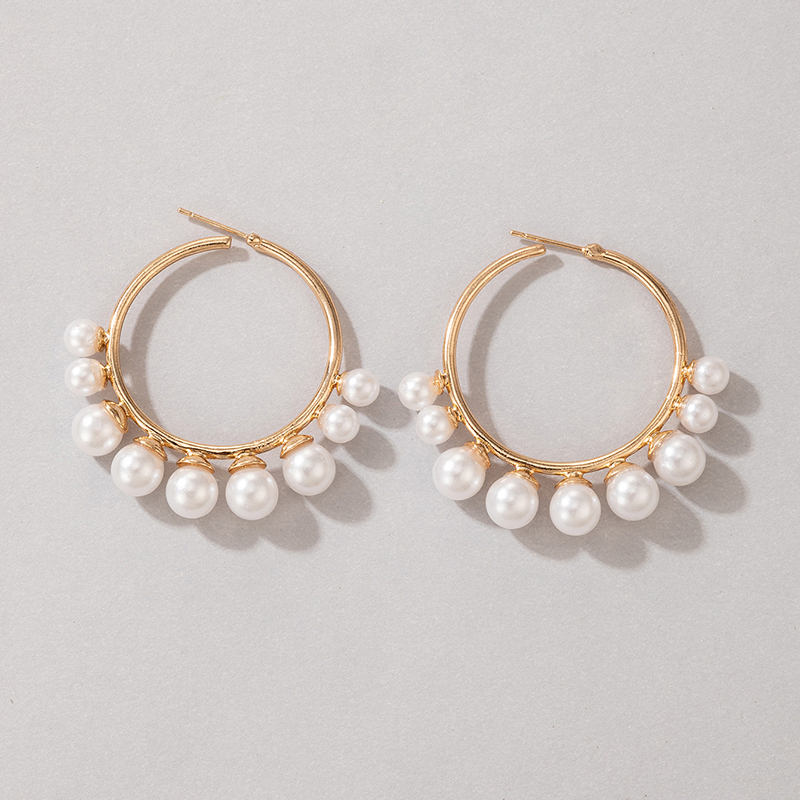 Fashion Pearl Beaded Round Ring Earring Beads Alloy Geometric Earrings display picture 15