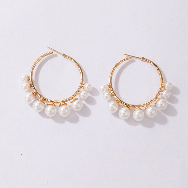 Fashion Pearl Beaded Round Ring Earring Beads Alloy Geometric Earrings display picture 16