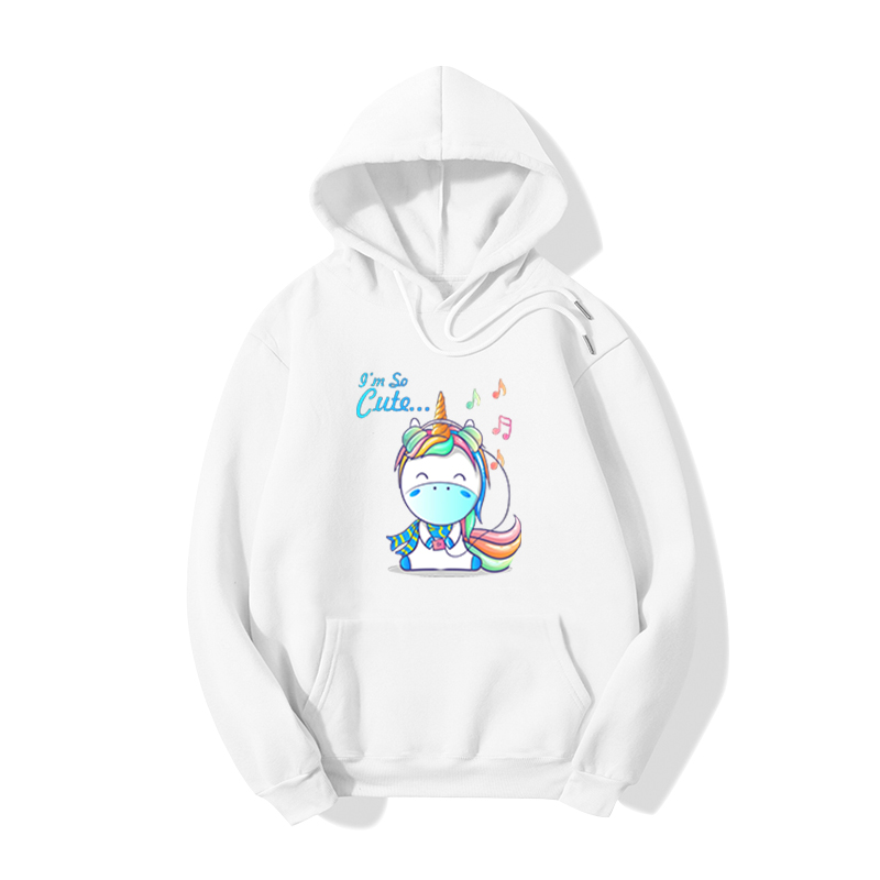 Hooded Unicorn Print Long-sleeved Fleece Sweater display picture 2