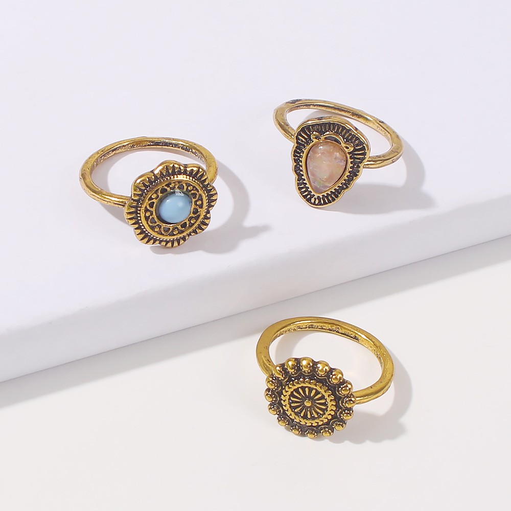 Retro Distressed Sun Flower Simple Ring Set Wholesale display picture 2