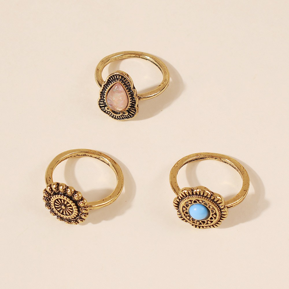 Retro Distressed Sun Flower Simple Ring Set Wholesale display picture 3