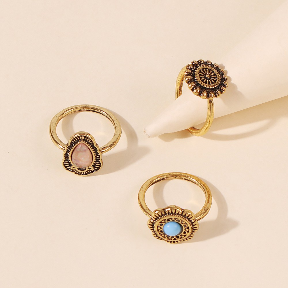 Retro Distressed Sun Flower Simple Ring Set Wholesale display picture 4