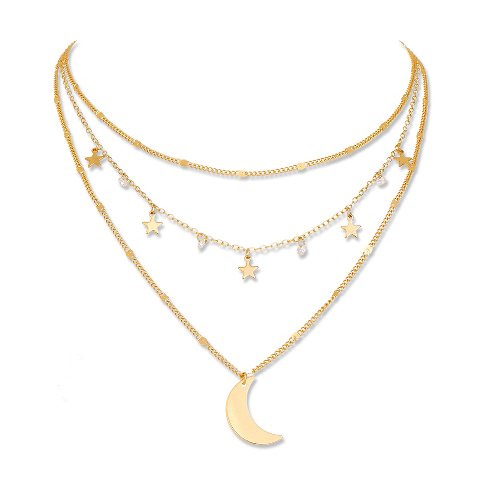 Simple Multi-layered Star And Moon Necklace Clavicle Chain Wholesale display picture 3