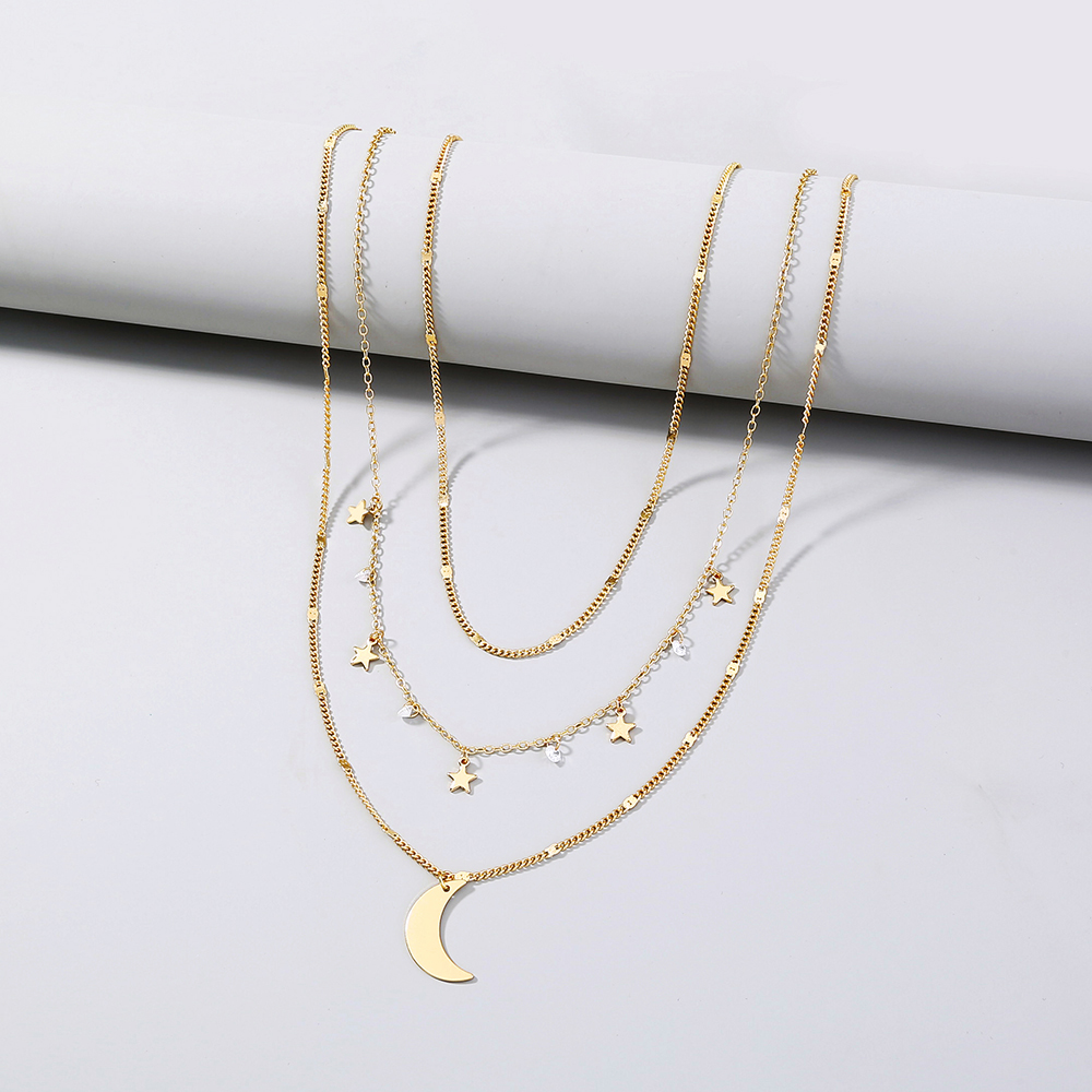 Simple Multi-layered Star And Moon Necklace Clavicle Chain Wholesale display picture 5