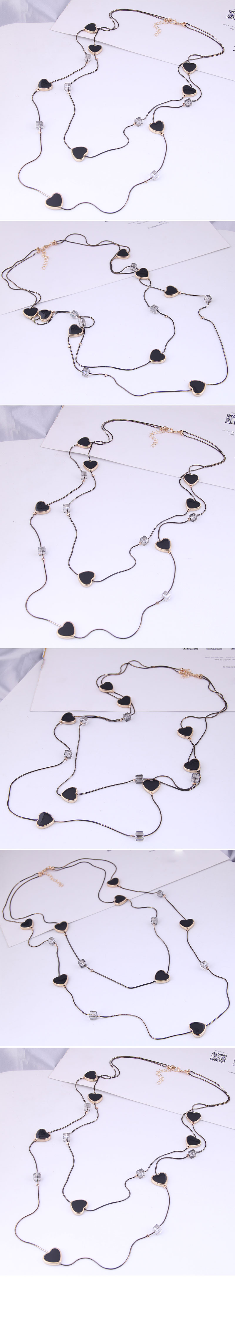Fashion Simple Square Crystal Combination Double-layer Long Necklace Wholesale display picture 1