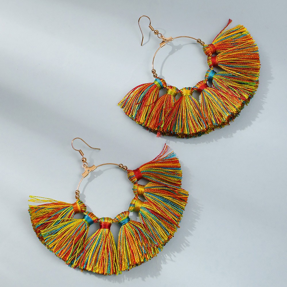 Exaggerated Color Tassel Ethnic Style Earrings Wholesale display picture 3