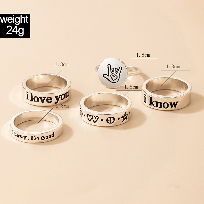 Simple Hip-hop Letter Love Five-piece Retro Geometric Ring Set display picture 28