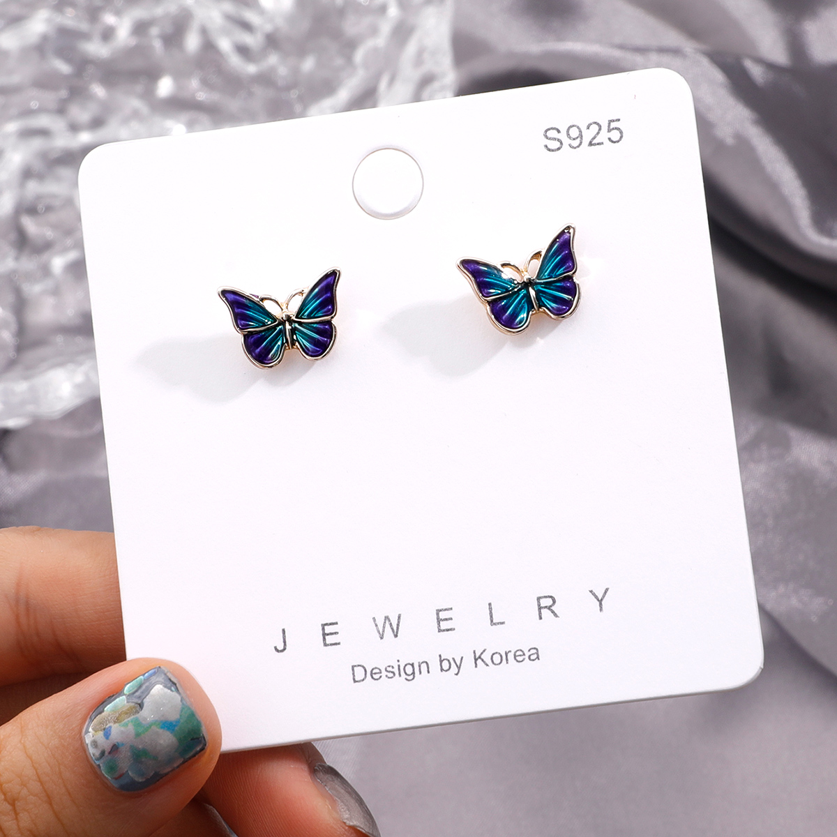 Exquisite Dark Blue Butterfly Shape Fashion Women's Earrings display picture 1