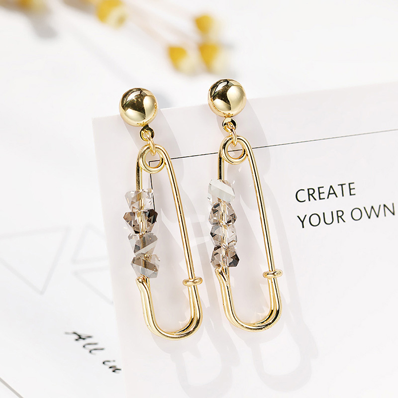 European And American Crystal Earrings Exaggerated Pin Copper Earrings Wholesale display picture 4