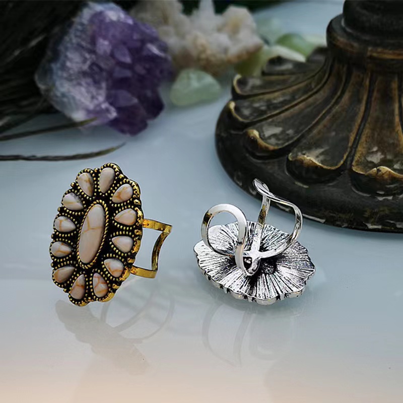 Wholesale Jewelry Exaggerated Ethnic Style Flower Alloy Turquoise Open Rings display picture 2