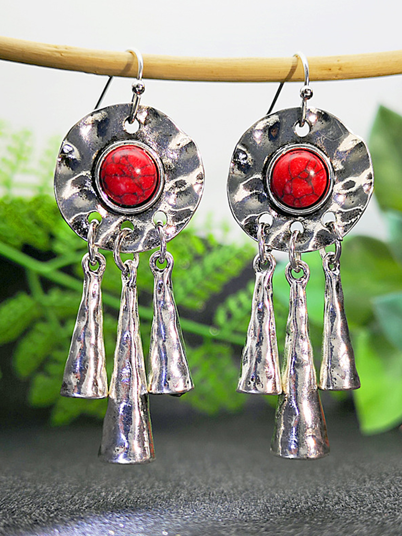 European And American New Red Turquoise Earrings Retro Ethnic Earrings display picture 3