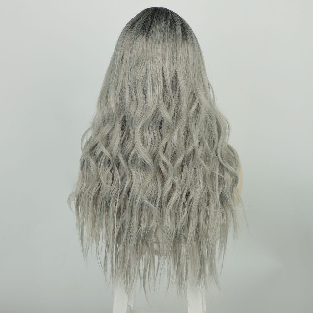European And American Long Curly Lace Front Gradient Gray Mid-point Lace Wigs display picture 3