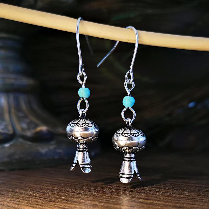 Creative Turquoise Wind Chime European And American Popular Retro Pumpkin Lamp Earrings display picture 2