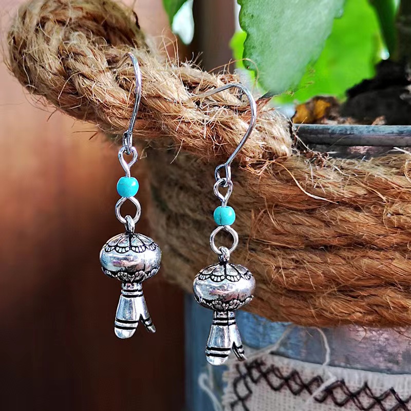 Creative Turquoise Wind Chime European And American Popular Retro Pumpkin Lamp Earrings display picture 3