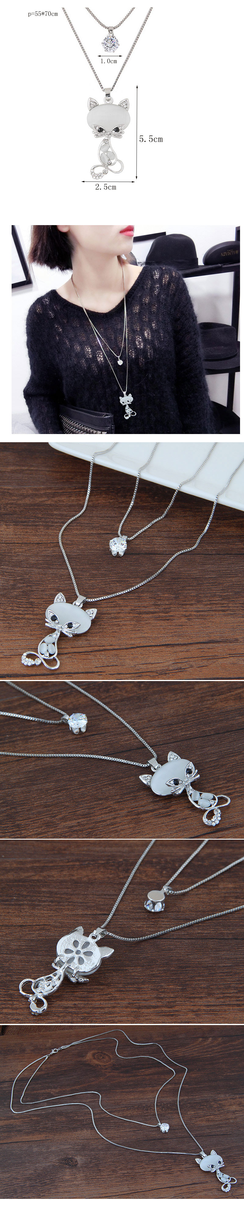 Korean Fashion Simple Cat Double Long Necklace Sweater Chain display picture 1