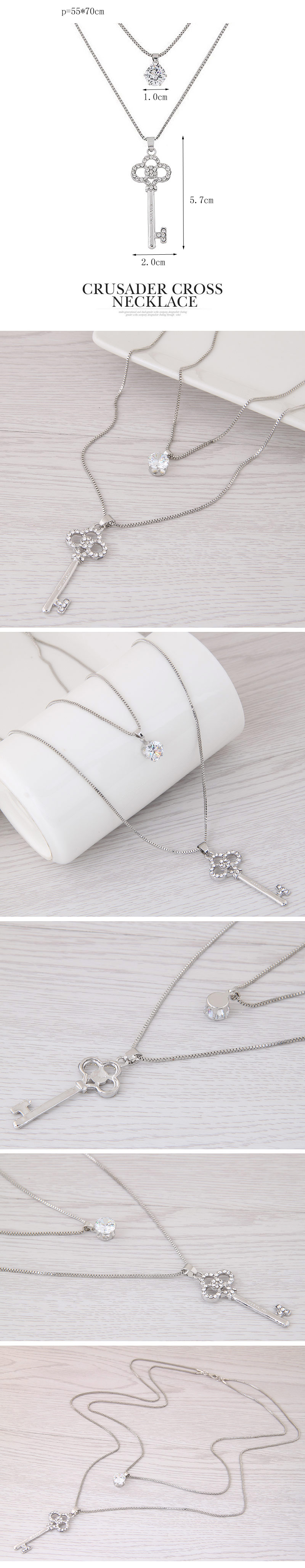 Korean Fashion Heart Key Flashing Diamond Double Long Necklace Sweater Chain display picture 1