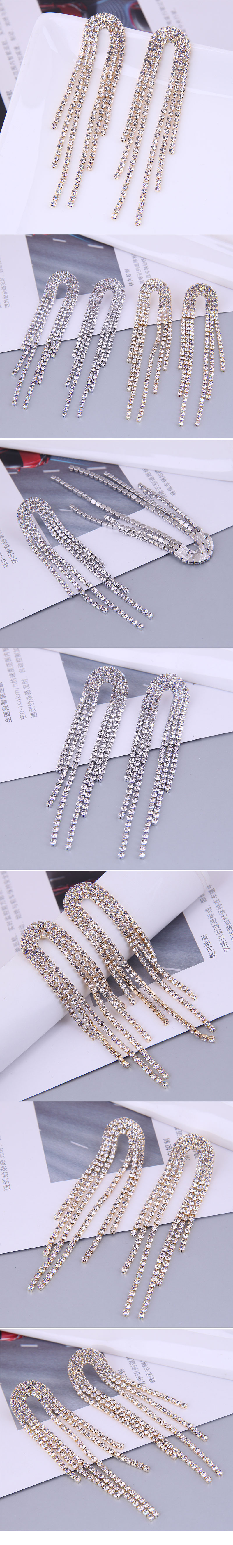 Korean Fashion Metal Flash Diamond Tassel Earrings Wholesale display picture 1
