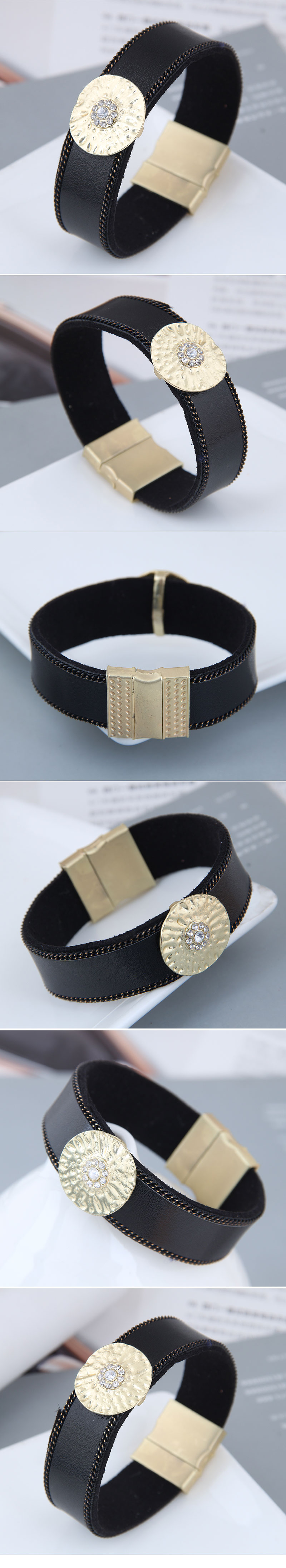 European And American Trend Concise Metal Accessories Leather Magnetic Buckle Bracelet display picture 1