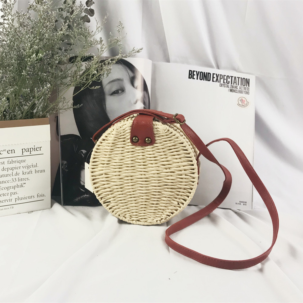 Retro Round Contrast Color Messenger Square Straw Casual Woven Bag display picture 4
