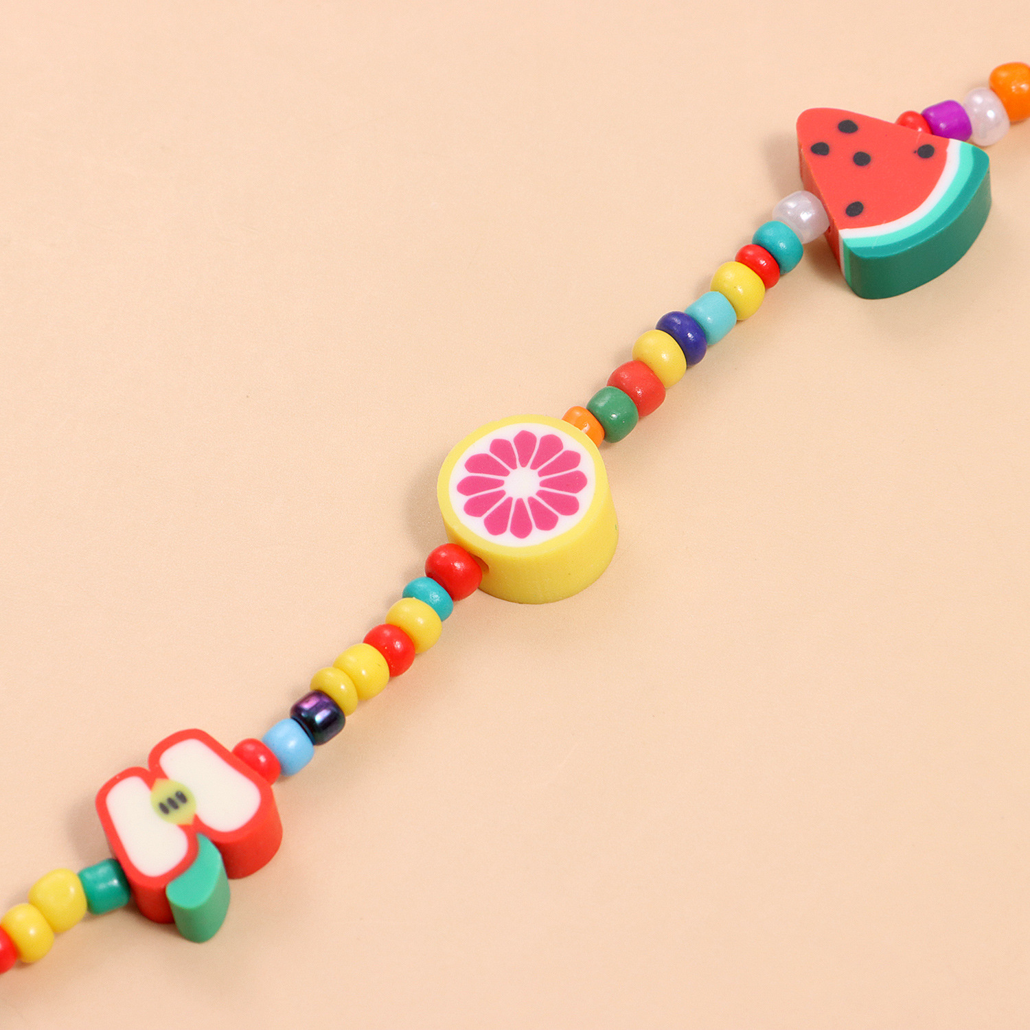 Personality Color Fruit Element Rice Bead Cute Lemon Watermelon Necklace display picture 1