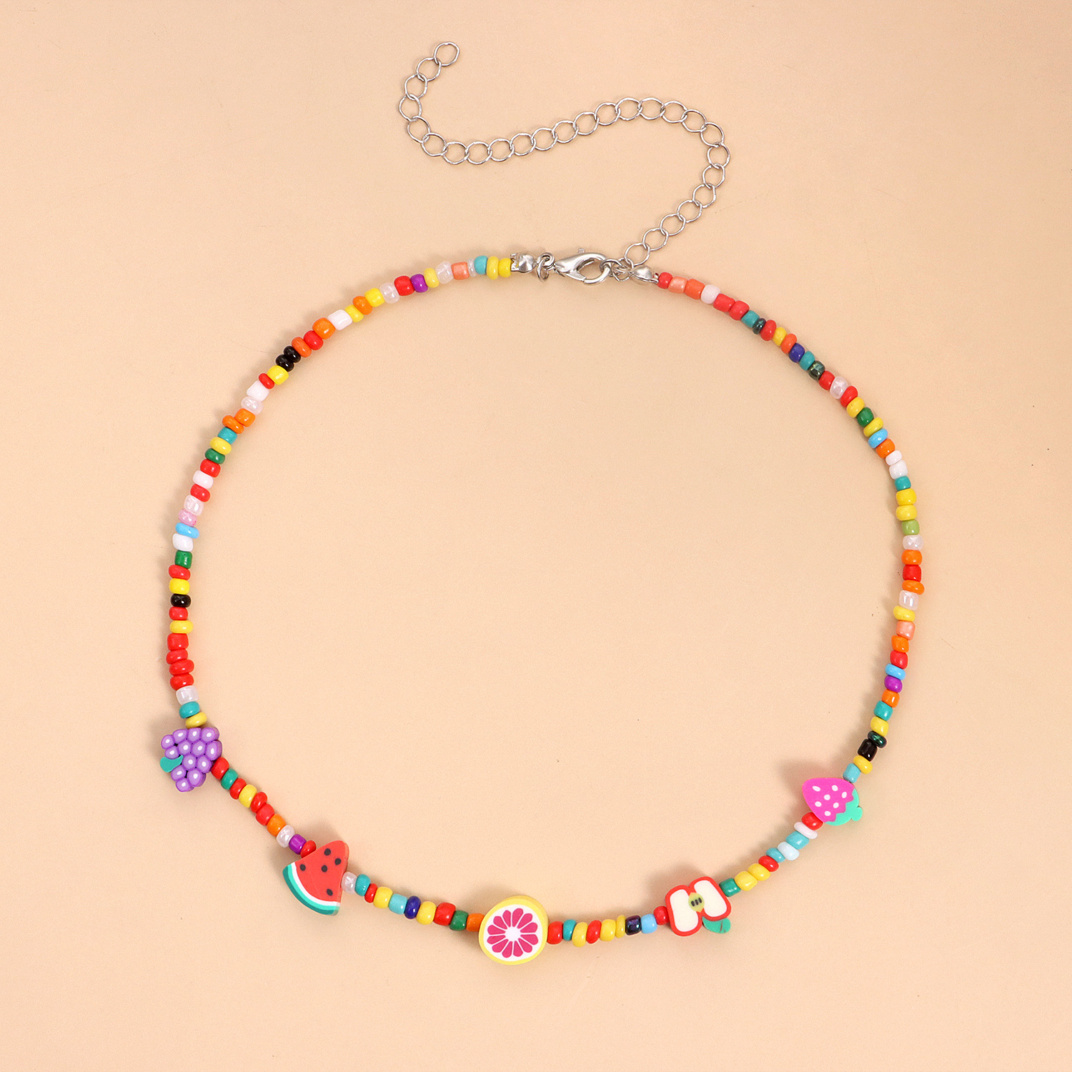 Personality Color Fruit Element Rice Bead Cute Lemon Watermelon Necklace display picture 2