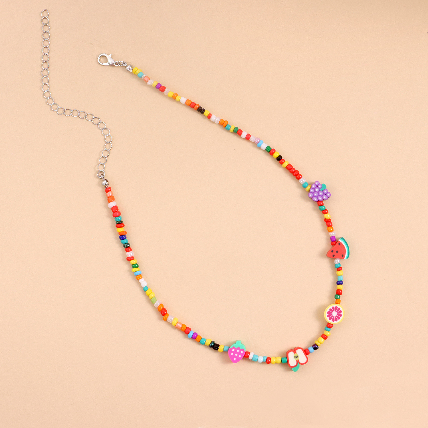 Personality Color Fruit Element Rice Bead Cute Lemon Watermelon Necklace display picture 3