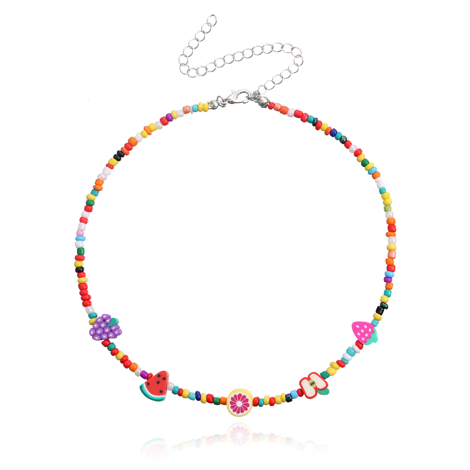 Personality Color Fruit Element Rice Bead Cute Lemon Watermelon Necklace display picture 5