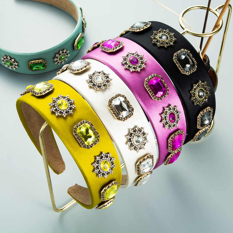 Color Personality Diamond-studded Fabric Retro Simple Headdress Headband display picture 2
