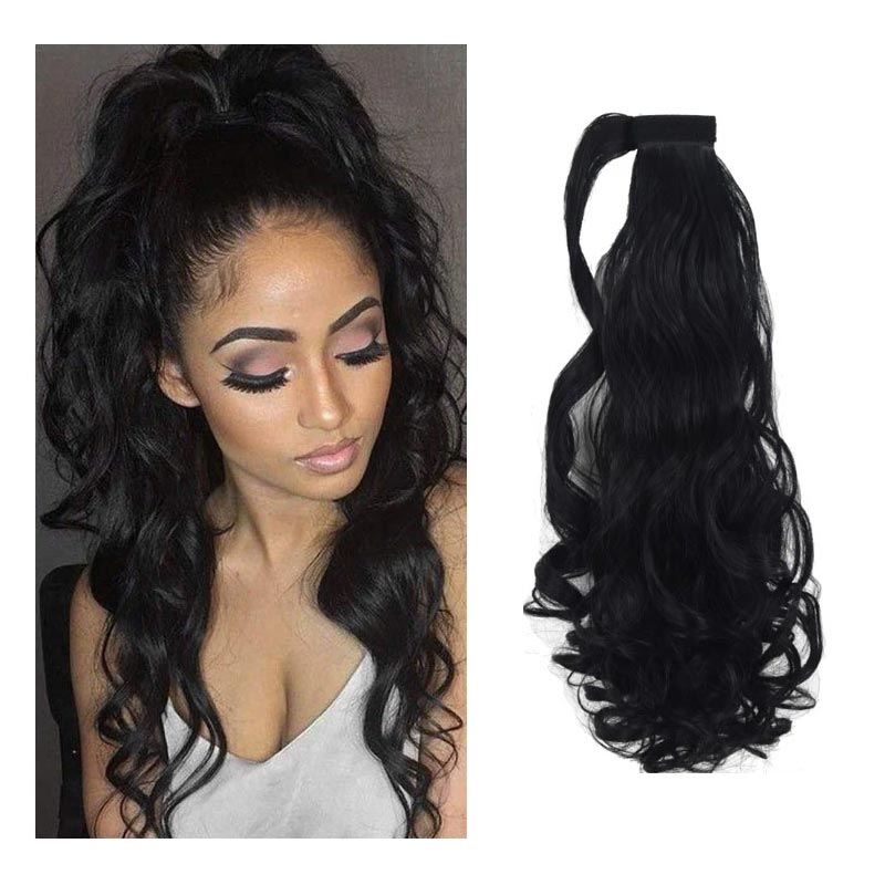 Long Curly Chemical Fiber Big Wave Hair Extension Piece Velcro Ponytail Wig Piece display picture 2