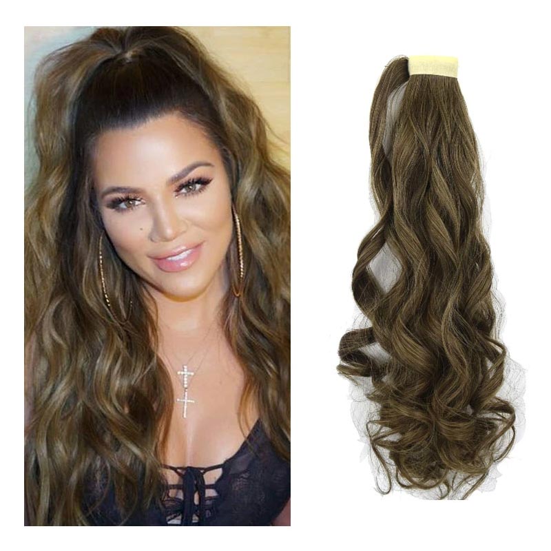 Long Curly Chemical Fiber Big Wave Hair Extension Piece Velcro Ponytail Wig Piece display picture 5