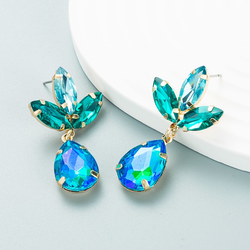 Fashion Multi-layer Drop-shaped Glass Diamond Flower Earrings display picture 7